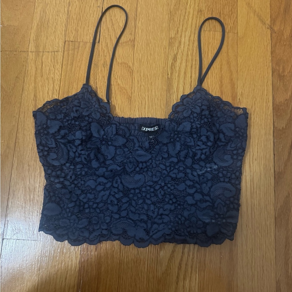 Express Navy Lace Detail Top